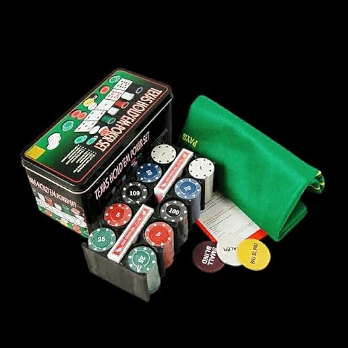 rayihni طقم لعبة البوكر 200 قطعة - يتضمن حصيرة هولدم، 2 مجموعة بطاقات، رقائق، حامل رقائق وصندوق تخزين معدني - مستلزمات ليلة ألعاب ممتعة - حفلة عائلية مع الأصدقاء، عيد ميلاد، عطلة - Image 5